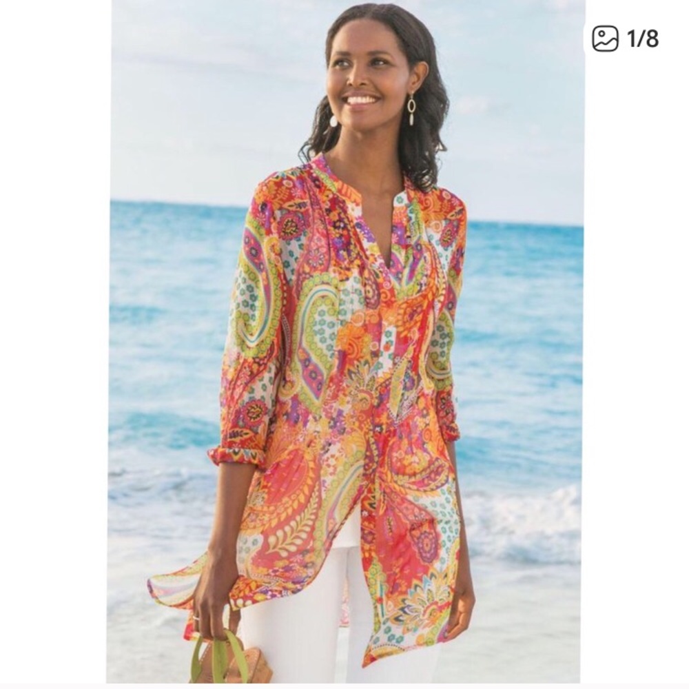 Soft Surroundings Multicolor Paisley park sheer chiffon tunic XS